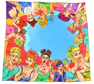 Palace Affair Pop Art Girls Silk Scarf 36x36 Retro Pinup with Martini & Cupcakes Gift for Her Vintage Glamour 100% Pure Silk Charmeuse
