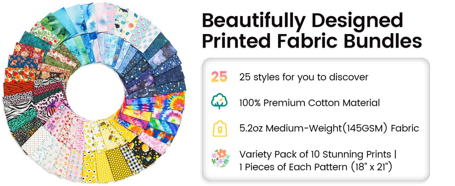 Newbrothread&Craftido 100% Cotton Quilting Fabric Bundles 10pcs Fat Quarters 18"x21" Medium Weight 5.2 oz for Quilting Sewing Patchwork Home Textile Spring MothersDayGift