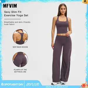 MFVIM women’s solid halter-neck top and wide-leg pants sports set; casual sleeveless top and pants for everyday outdoor wear; ladies activewear set for tennis and running; workout clothes, 2 Piece Sets, Workout Sets For Women