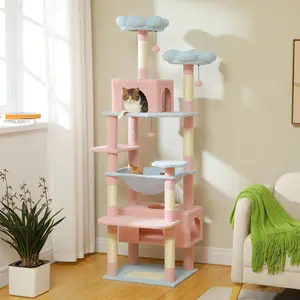 72.4" Tall Large Cat Tree Tower for Indoor Cats with Sisal-Covered Scratching Posts, Spacious Hammock, Padded Perches and Condos, Blue