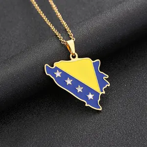 stainless steel Bosnia and Herzegovina map pendant necklace Creative map necklace men and women ethnic wind couple titanium steel necklace
