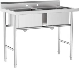 Bonnlo Commercial 304 Stainless Steel Sink 2 Compartment Free Standing Utility Sink for Garage, Restaurant, Kitchen, Laundry Room, Outdoor, 35.8" W x 21.3" D x 40" H