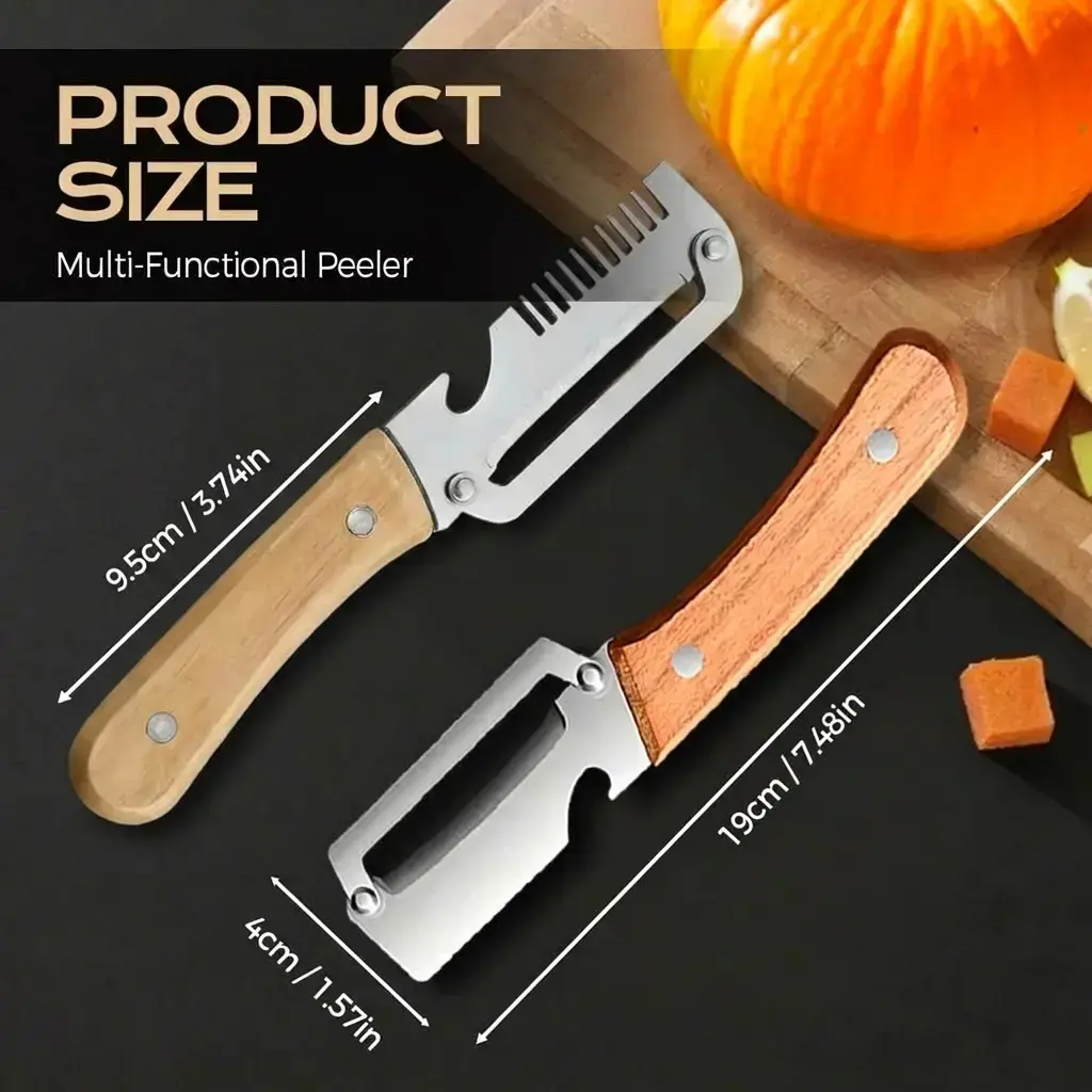 Multi-Functional Vegetable Peeler for Kitchen, Ultra-Sharp Stainless Steel Blade with Wooden Handle and Bottle Opener, For Vegetables or Fruits that Need to Be Peeled, Veggie Peeler (2 Pcs)