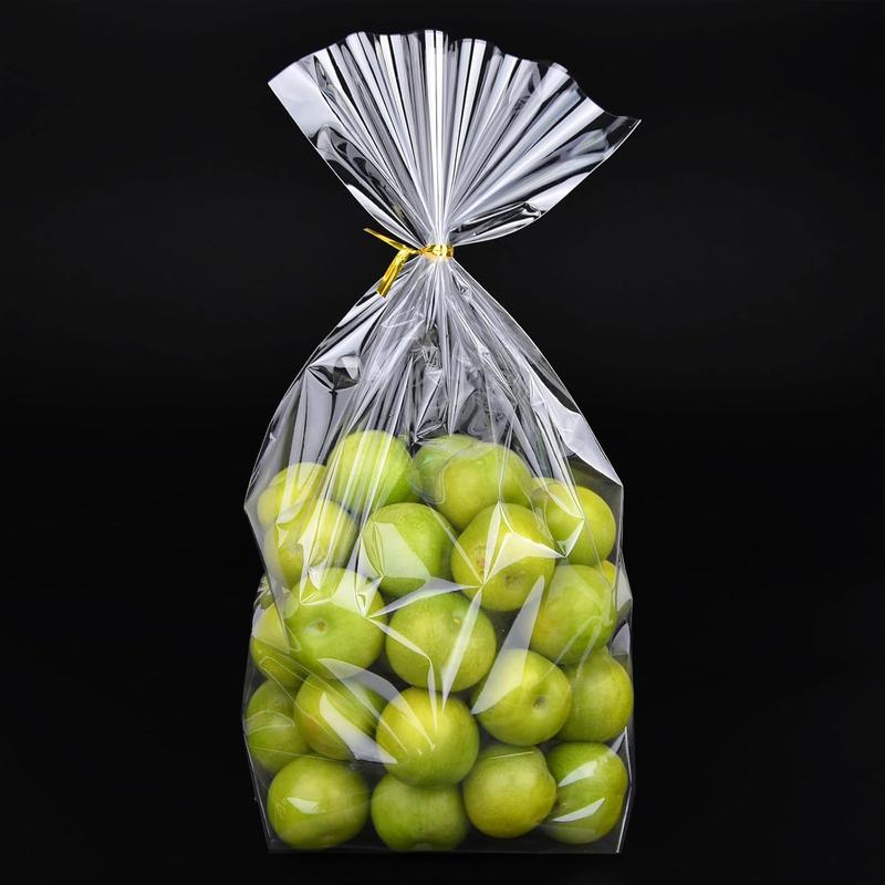 50 count Bottom Gusset Bags 8"x 12" Clear Cello Cellophane  Goodie Bags with  Twist Ties, Party Favor Packaging,  Mug Wrapping