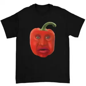 Mane Red Pepper Meme T-Shirt Featuring Funny Face Design and Bold Cartoon Humor Style