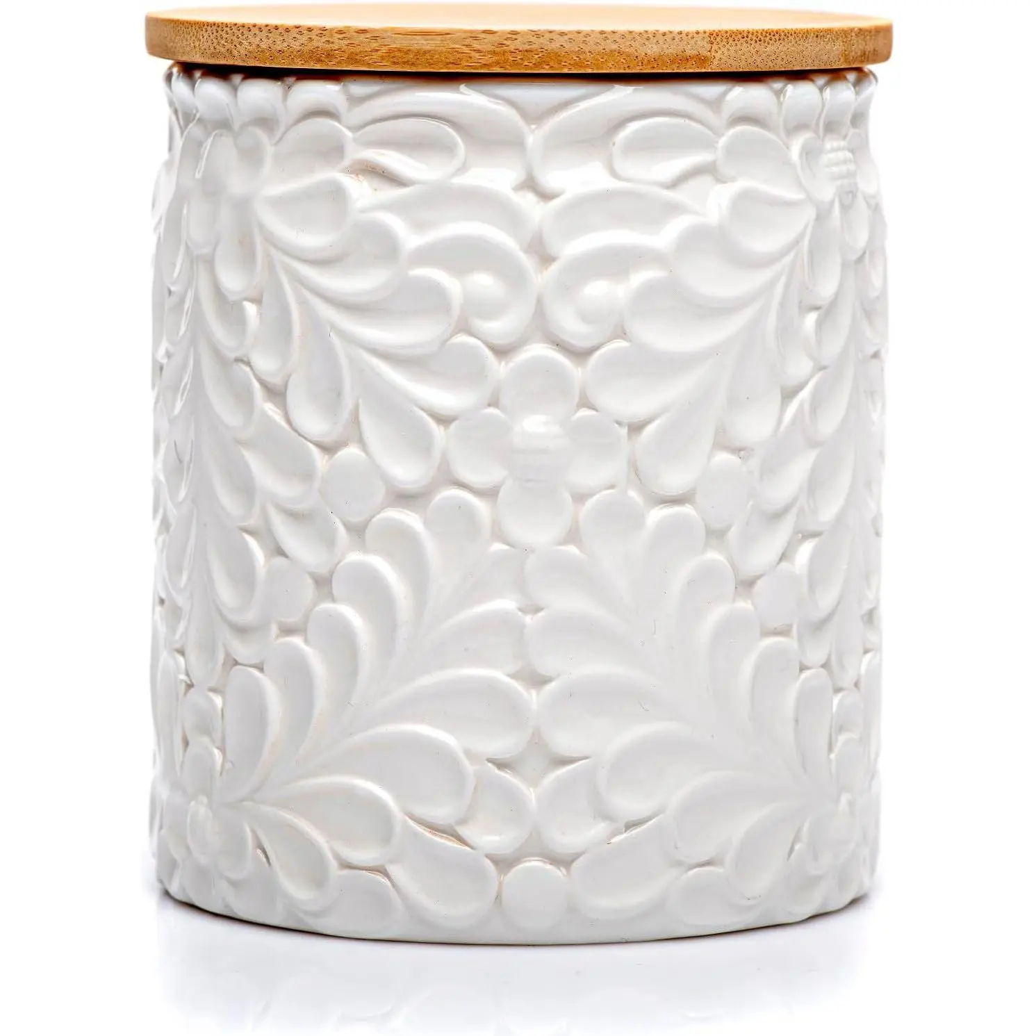 XXL 94 Oz Engraved Ceramic Kitchen Canister - Storage Jars with Airtight Lids Made from  with Nature-Inspired Engraving - Use as a Pasta Holder, Coffee Ground Holder, Rice Container, Candy Jar