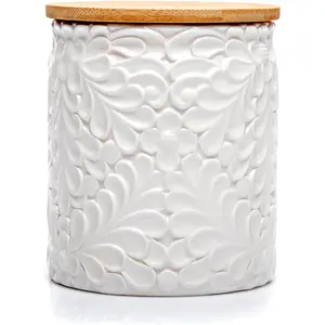 XXL 94 Oz Engraved Ceramic Kitchen Canister - Storage Jars with Airtight Lids Made from  with Nature-Inspired Engraving - Use as a Pasta Holder, Coffee Ground Holder, Rice Container, Candy Jar