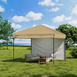 10x10 FT Heavy Duty Pop Up Canopy Tent, One-Button Easy Setup Outdoor Shelter with Removable Sidewall, UPF 50+ Waterproof Event Tent with Roller Bag Weight Bags for Beach Garden Camping