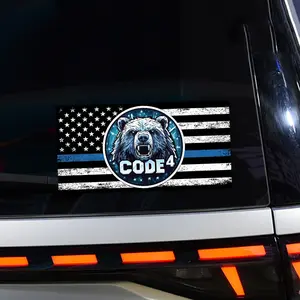 Thin Blue Line Sticker - Code 4, Thin Line Flag Car Decal, Police Support Stickers - American Flag Thin Blue Line Decal for Cars, Trucks, Windows, Laptops, Car Exterior Accessories, Vehicle Exterior Decoration