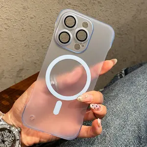 Ultra Thin Magnetic Matte Frameless Phone Case For iPhone 16 15 14 12 13 Pro Max Lens Protector Translucent Frosted Back Cover
