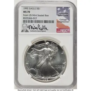 Modern Bullion Coins (1992 Silver Eagle Mike Castle From US Mint Sealed Box)