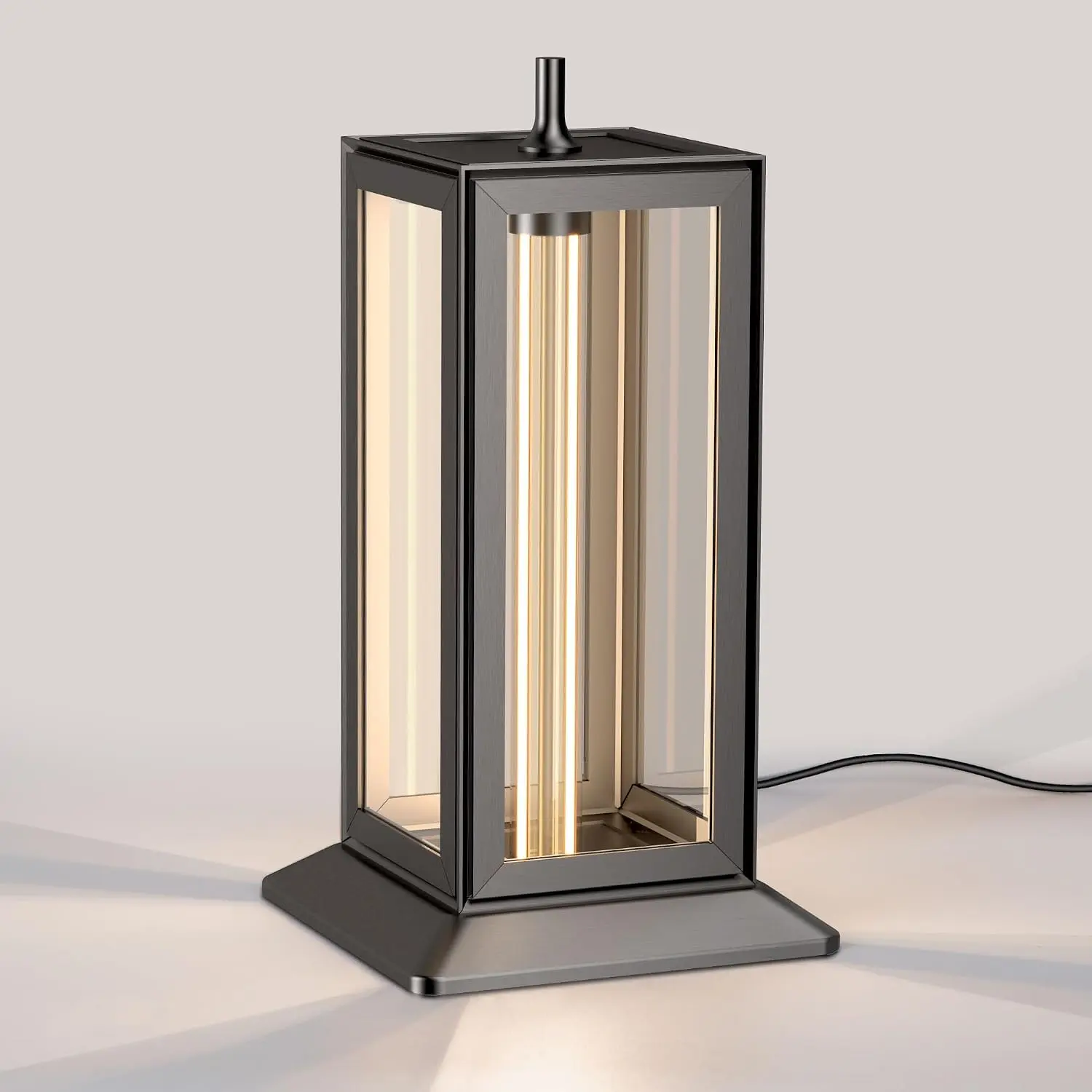 Tubicen Industrial Table Lamp Rectangle Bedside Nightstand Lamp | 4-Level Touch Dimmable with Memory Modern Plug in Glass Metal Desk Lamp for Living Room Bedroom Office Farmhouse 11.8"H