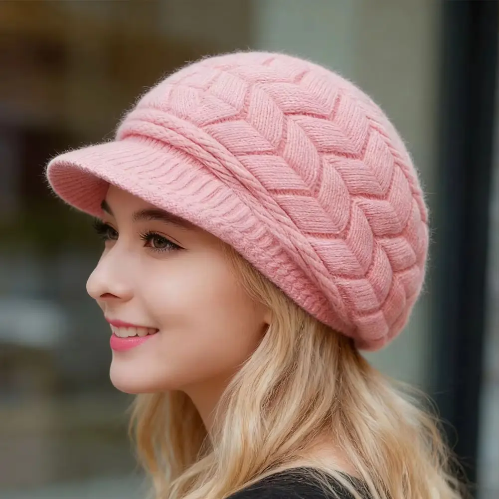 ‌Warm Knit Hat Slouchy Beanie Cap with Visor Winter for Women Windproof Coldproof Soft Fleece Lined Outdoor Sports Fishing‌ Fashion Warmth Fashion Fashionable Knitted Hat Cold Weather Protection