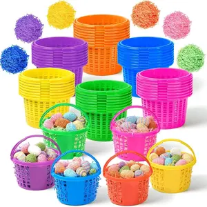 72 Pcs Mini Easter Baskets Bulk with Handles and 240g Grass, Colorful Small Egg Hunt Baskets Easter Grass Filler Stuffers for Theme Favors Gifts Egg Hunt Supplies