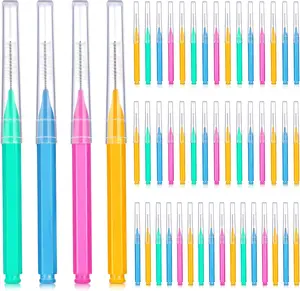 50 Pieces Interdental Brush for Cleaner Braces Brush Toothpick Dental Tooth Flossing Head Oral Dental Hygiene Flosser Toothpick Cleaners Tooth Cleaning Tool(Green, Blue, Pink, Orange)