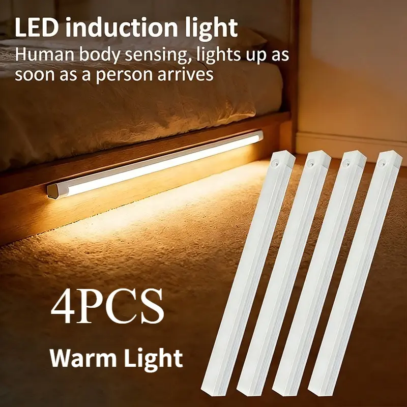 4-Pack - Smart LED motion-sensor strip cabinet lights, modern stylish design, rechargeable, magnetic installation without drilling, decorative ambient lighting, night light fixtures