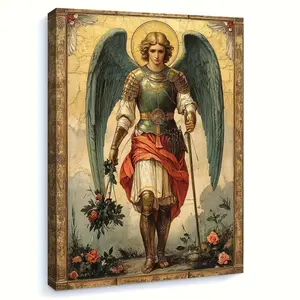 A Framed Angel Uryl Canvas Art Print-, Saint Uryl Greek Icon, Byzantine Style, Stylish Religious Decor, Suitable for Families and Office Decorations, Perfect Gift for Art Lovers and Designers, Religious Murals
