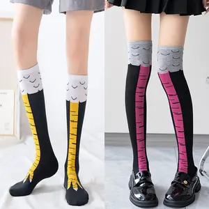 Men's Trendy Cartoon Print Over The Calf Socks, Cute Chicken Feet Design Knit Socks, Comfort Hosiery for Men Indoor Outdoor Wear, Comfortable Trendy Novelty Hosiery for Men