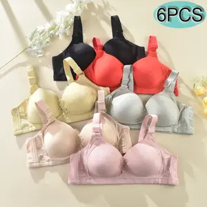 6PCS Lace Soft And Comfortable Anti-sagging Gathered Underwear Without Steel Ring To Collect Breasts And Floral Decoration Bra Can Be Worn In All Seasons