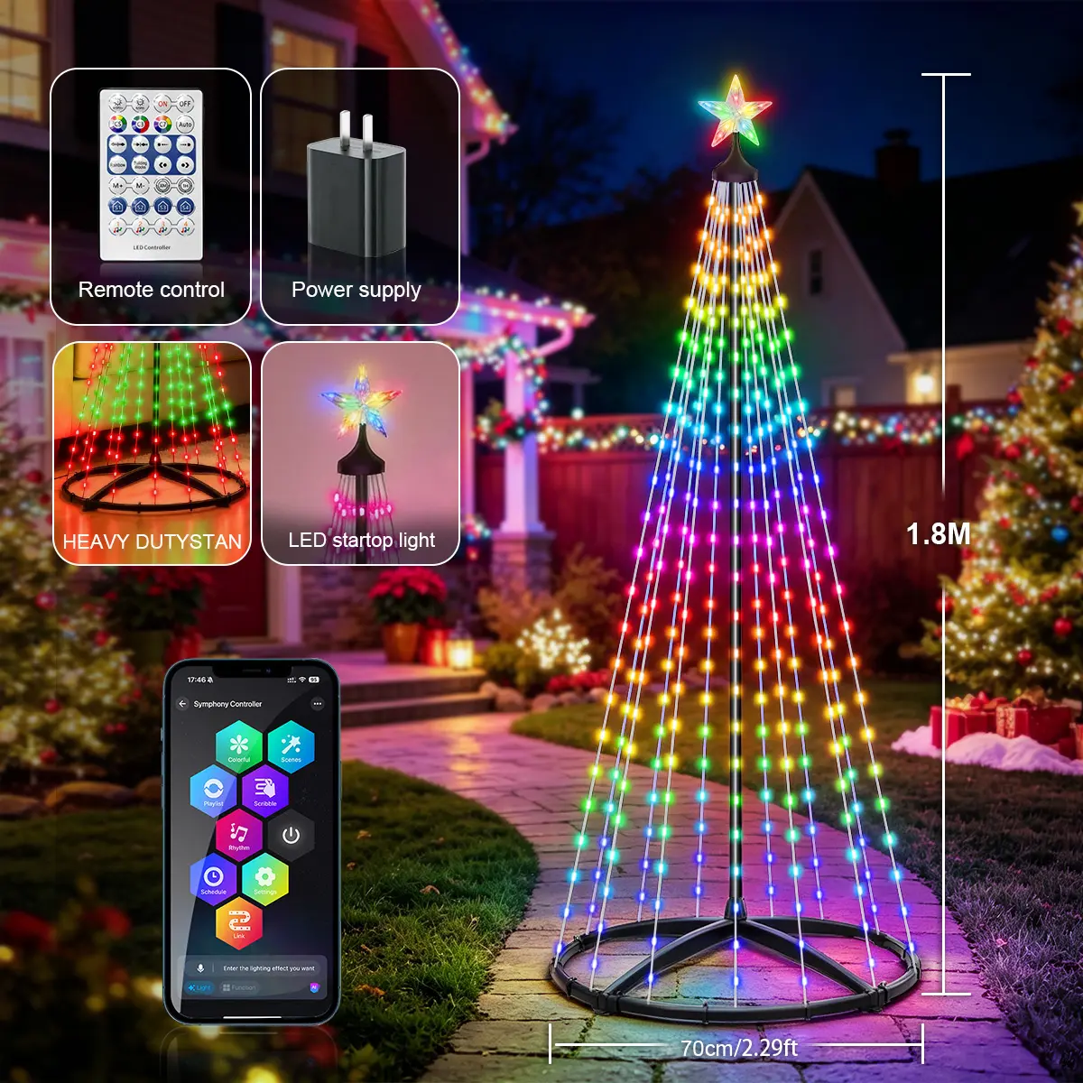 DREAMLAND Smart Christmas Tree Lights, 235LEDs Treeless with Stand,Remote and APP Control, RGB Color-Changing Light String 240LEDs, 23 Modes, Timer, Music Sync, Waterproof for Christmas Decoration and Holiday Party Setup