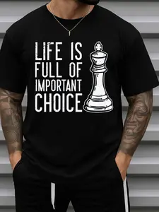 Men'S Chess-Themed Funny Strategy Saying T-Shirt - "Life is Full of Important Choices" Chess King Graphic - Heavyweight 180GSM 100% Tee - Black with Print - Casual Streetwear, Gym & Casual Attire - Chess Player Gift Idea - Regular Fit Short Sleeve S