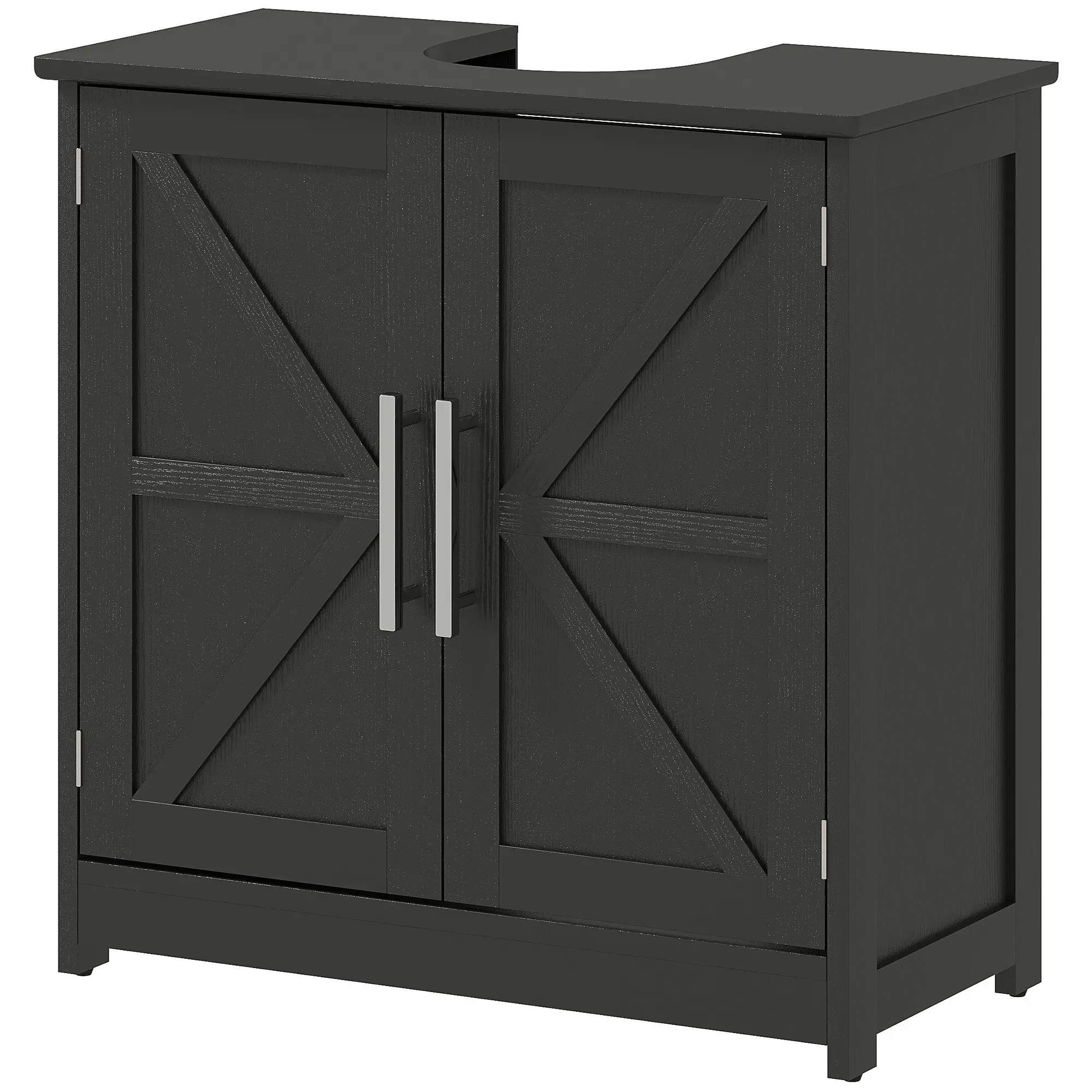 Farmhouse Bathroom Floor Cabinet, Pedestal Sink Storage Cabinet with 2 Barn Doors and Adjustable Shelf, Distressed Black