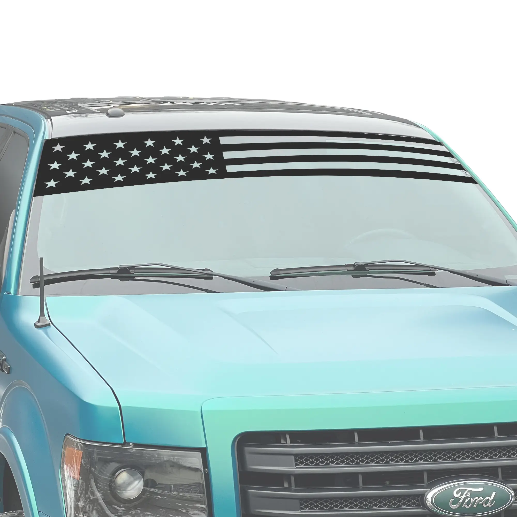 Matte Black Die-Cut Vinyl American Flag Banner Visor 12"x64" Car Sticker