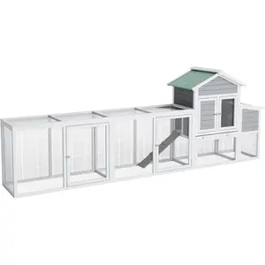 Large Chicken Cage, Waterproof and UV-Resistant Roof 122" Wooden Chicken Coop with Nesting Box, Sliding Tray & Ramp, Outdoor Hen House Poultry Cage for Backyard, Farm, and Poultry Enclosure