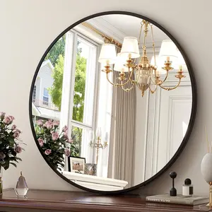 24" Round Wall Mirror - Modern Black Circle Mirror for Bathroom, Living Room & Entryway | Decorative Hanging Vanity Mirror | Shatter-Resistant & Easy Install | Home Decor
