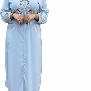 Abayas Light Blue Embroidered Long Sleeve Maxi Dress for Women Comfortable and Stylish Abaya