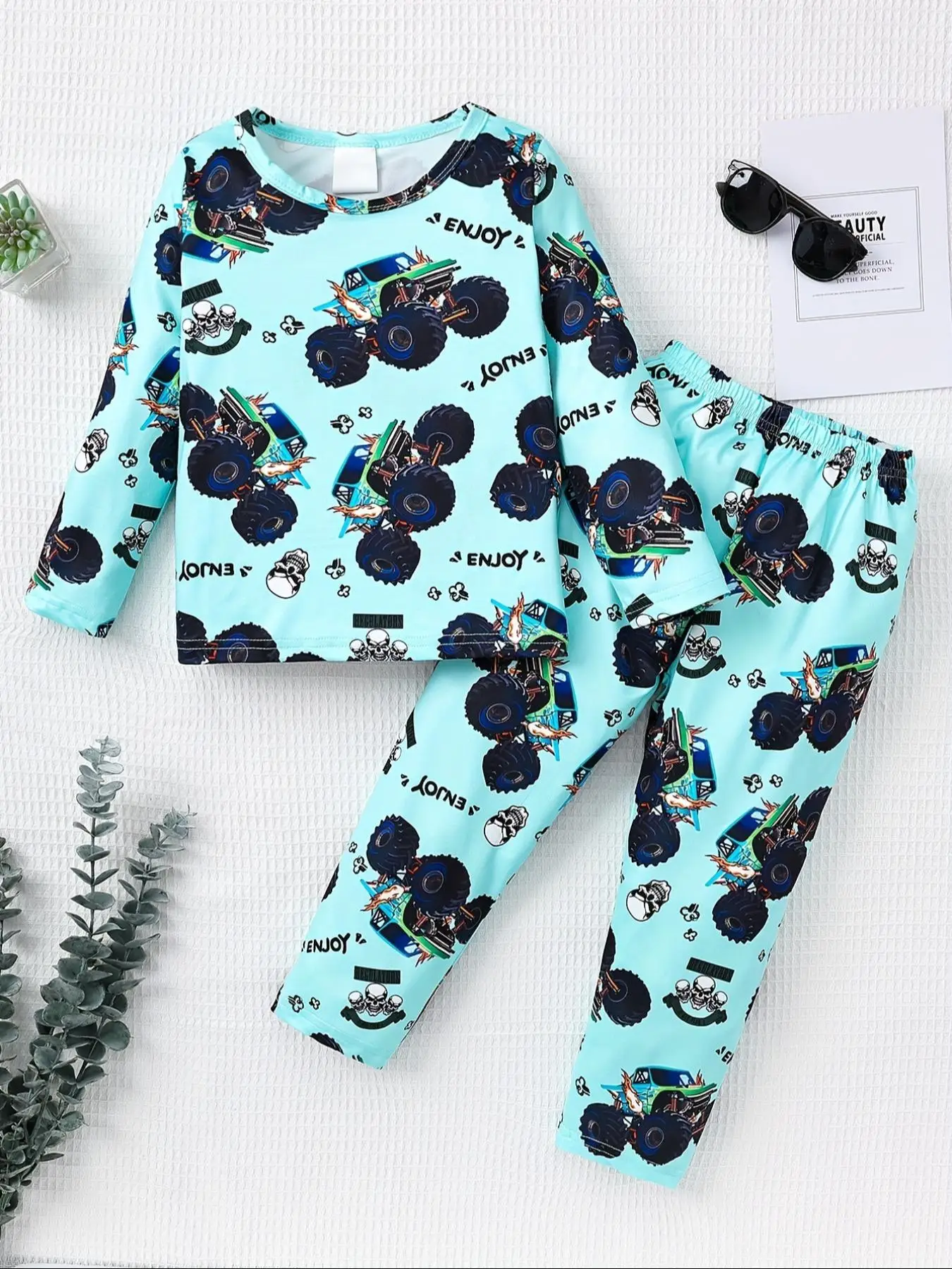 Two-piece Set Boy's Car Print Tee & Pants Set, Casual Round Neck Long Sleeve Top & Trousers for Spring & Fall, Kids Clothes for Daily Wear