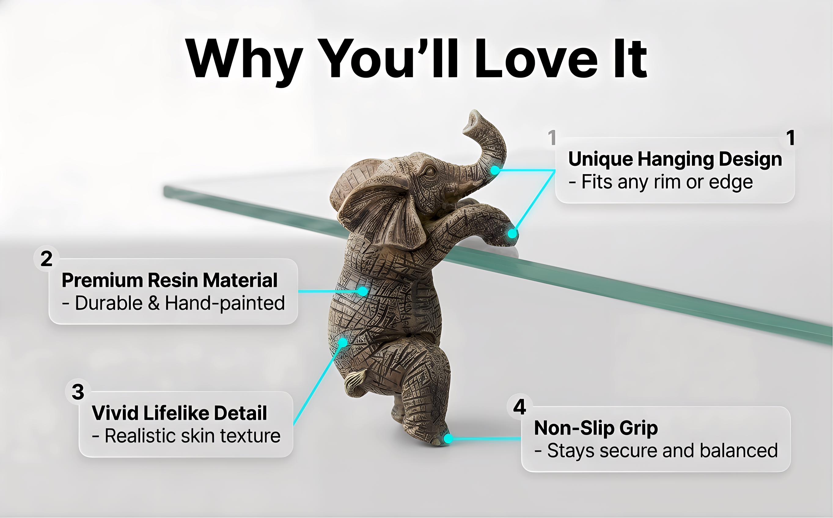 Elephant Hanging Sculpture Planter 1 pc Vertical Garden Flower Pot Resin Art Craft Home Decoration Small Succulent Plant Holder Porch Balcony Decor Gift for Elephant Lovers Hangable Ornament