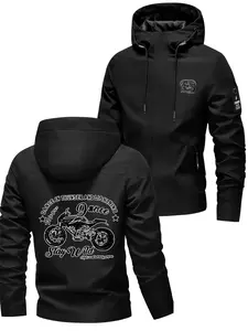 Personalized Motorcycle Printed Hooded Jacket Long Sleeve for Men's Daily Riding Casual Windproof Outerwear