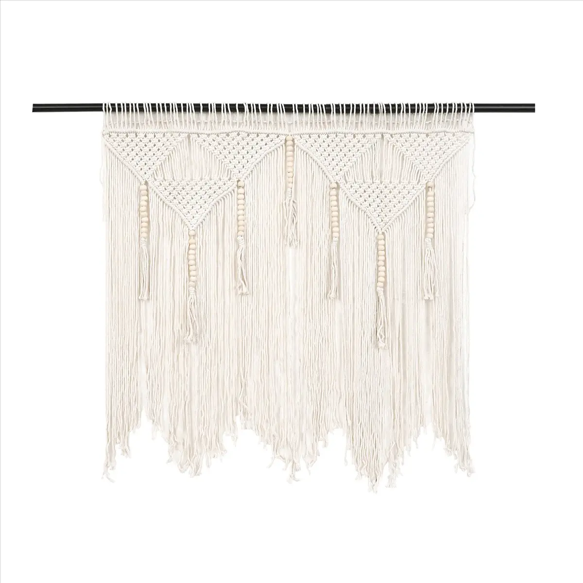 Creamy-White Rectangle Macrame Wall Hanging Curtain - Handwoven Bohemian Cotton Rope Handicraft, 100x120cm Casual Decorative Home Supplies Indoor Accent