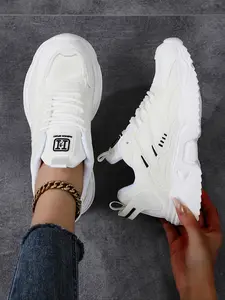 Women's Sporty Lace Up Platform Sneakers, Casual Comfortable Breathable Chunky Sole Sneakers, Fashionable Sports Shoes for Training & Gym, Gym Workout Sneakers