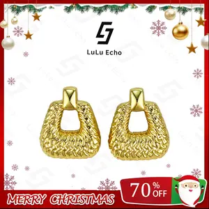 LuLuEcho 14K Gold Plated Shapes Studio Vintage Concave Squared Earrings Stud Earrings