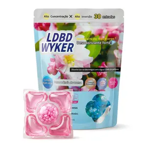 LDBD WYKER Cherry Blossom Scent 5-in-1 Laundry Pods, Concentrated Deep Stain Removal & Deodorizing, Long-lasting Freshness, Anti-Static Fabric Care, Quick Dissolve No Residue, Phosphorus-Free Gentle, Portable Travel Bag, 30 Loads