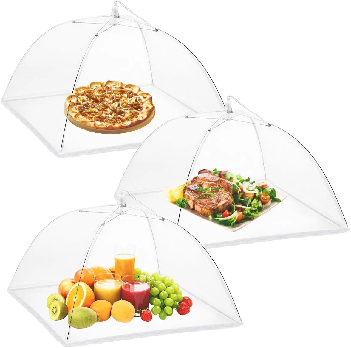 Food Covers for Outside Mesh: 3 Pack 14 Inch Pop Up Fine Fly Net for Fruit - Collapsible Screen Umbrella Food Tent for Outdoor Picnic Party BBQ Visit the Onarway Store