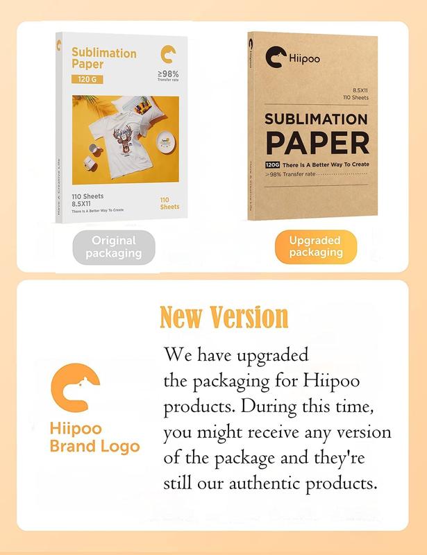 Hiipoo Sublimation Paper 8.5X11 Inch, Work with Sublimation Ink and E Sawgrass Inkjet Printers for Mugs T-Shirts Light Fabric and Other Sublimation Blanks (110 Sheets, 120G)