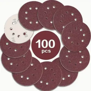 100pcs 5 Inch 8-Hole Sanding Discs Grit 40-80-120-150-180-240-320-400-600-800 Hook-And-Loop Abrasive Wheels for Grinding