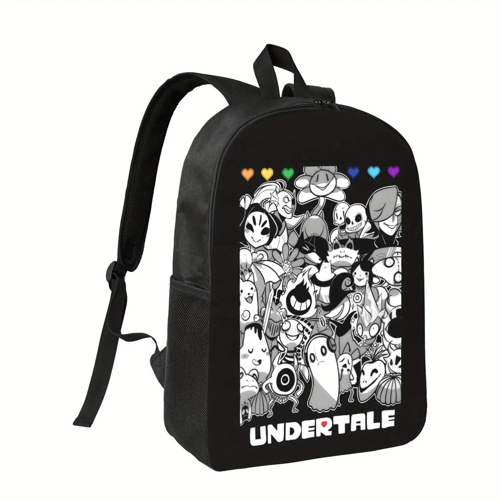 Undertale Game Backpack - Lightweight School & Travel Bag with Adjustable Shoulder Straps, Zipper Closure - Black & Colorful Characters Design for Fans, Everyday Use