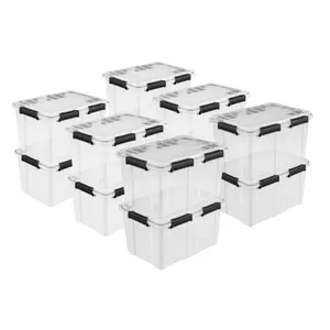 Sterilite 54Qt Gasket Box, Stackable Storage Container with Lids, Black, 12 Pack