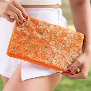 Golden Orange Beaded Clutch Purse