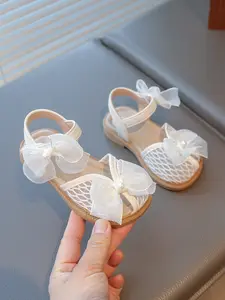 Girls' Mesh Princess Sandals with Pearl Bow, Sweet Fairy Style, Casual Footwear for Daily Wear, Outdoor Activities, Festival Performances