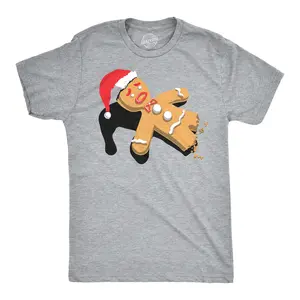 Half-Eaten Gingerbread Man t-shirt Funny Mens Christmas T-Shirts Mens Funny T Shirts Cool Vintage Fashion T-Shirt Gift Classic Menswear Christmas Apparel for Men Funny Food Short Sleeve Novelty Tees for Guys Light Grey