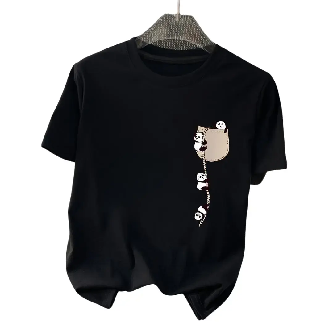 2026 Fashion New Arrival Women's Round Neck Panda Print Fashion Short Sleeve Summer Casual T-Shirt, T Shirts, Women's T Shirts