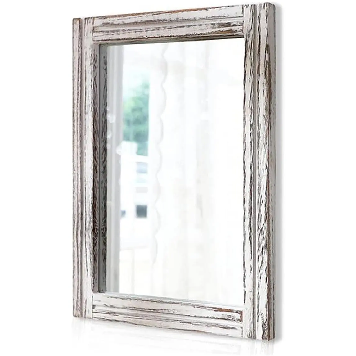 AAZZKANG Rustic Wood-Framed Retro Wall Mirror, Wall Mount Home Room Decor with Functional Use for Bedroom, Small Hanging Rectangle Farmhouse Accent