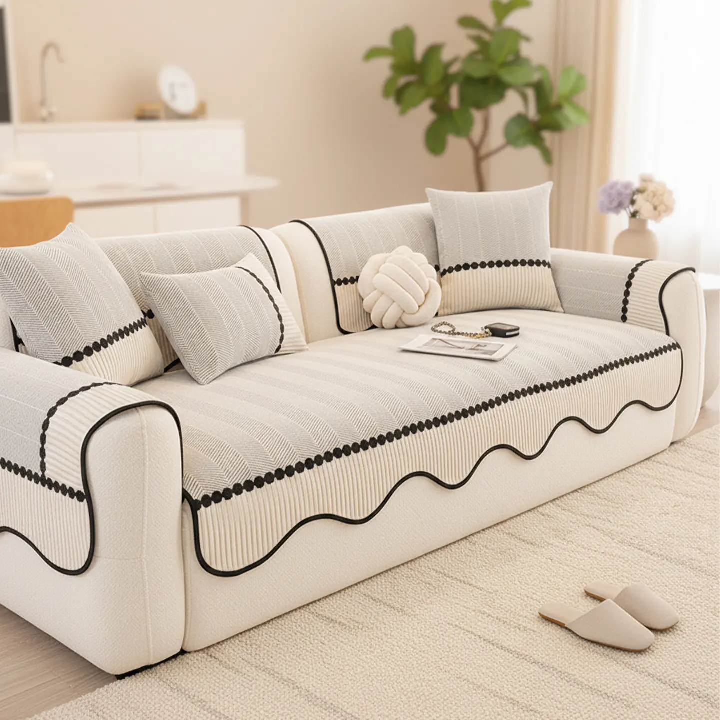Chenille Sofa Cover - Couch Slipcover, Non-Slip Couch Protector, Pet-Friendly Scratch-Resistant, Washable Sofa Covers, All-Season, Fits 1-4 Seater & L-Shaped Sectional, Sofa Covers Washable
