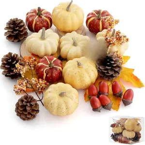 New Deal -Pumpkin Decor Set, 23 PCS Fall Harvest Decorations Including Mini Pumpkins, Acorns, Pinecones, Berries, Maple Leaves for Home Table Wedding DIY Fall Halloween Thanksgiving Decor
