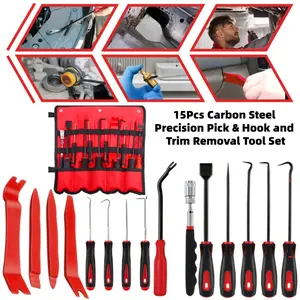 15 sets of precision carbon steel automotive repair tools, including pliers, hooks and edge trimming removal tool kits, including scrapers and magnetic telescopic tools, for automotive electronic repair and other mechanical repair work.